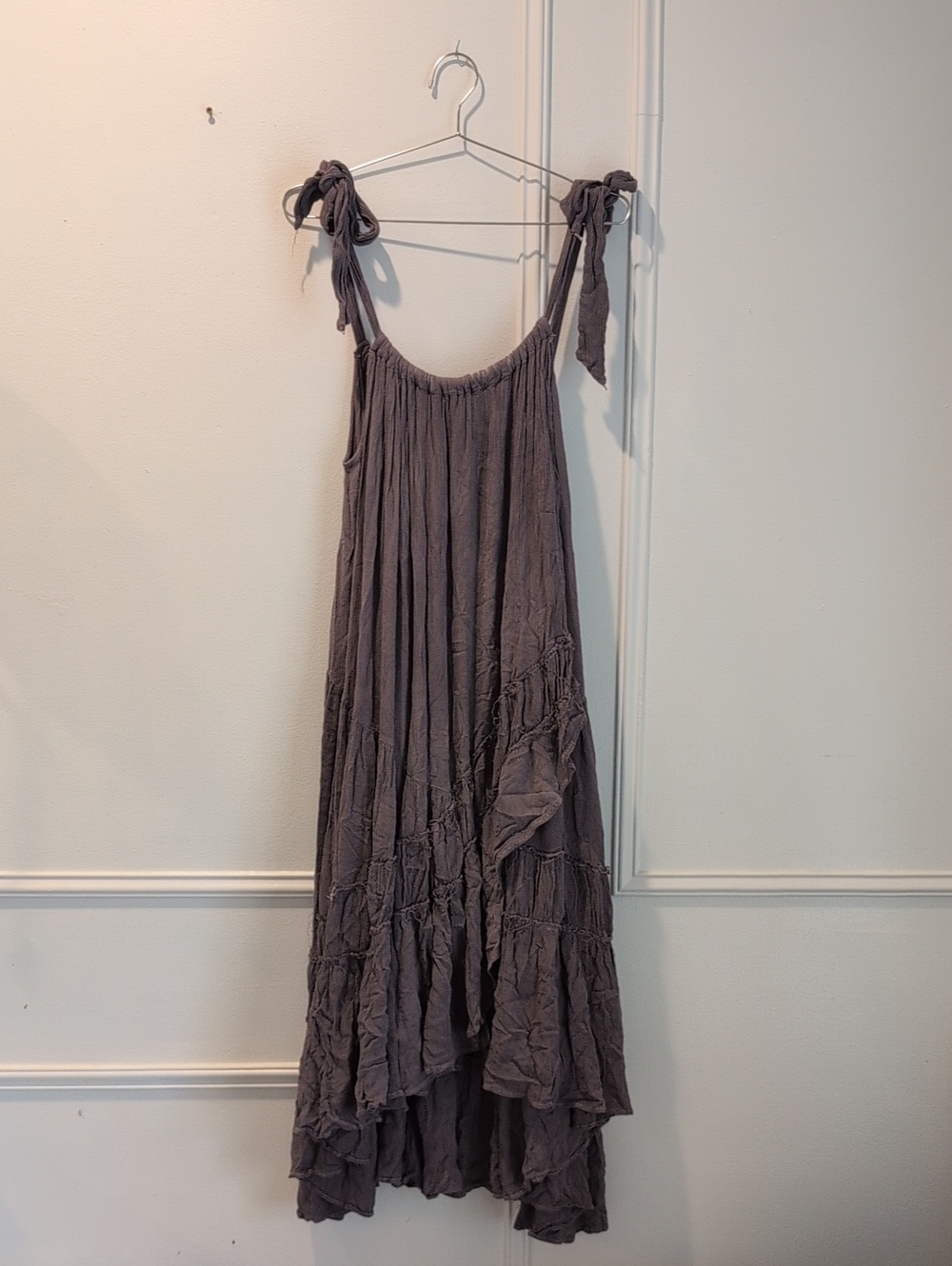 Free People Charcoal Gray Tie-Shoulder High-Low Maxi Dress